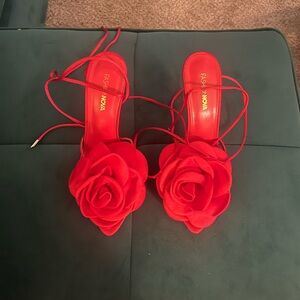 Fashion Nova Red Floral Lace-Up Heels